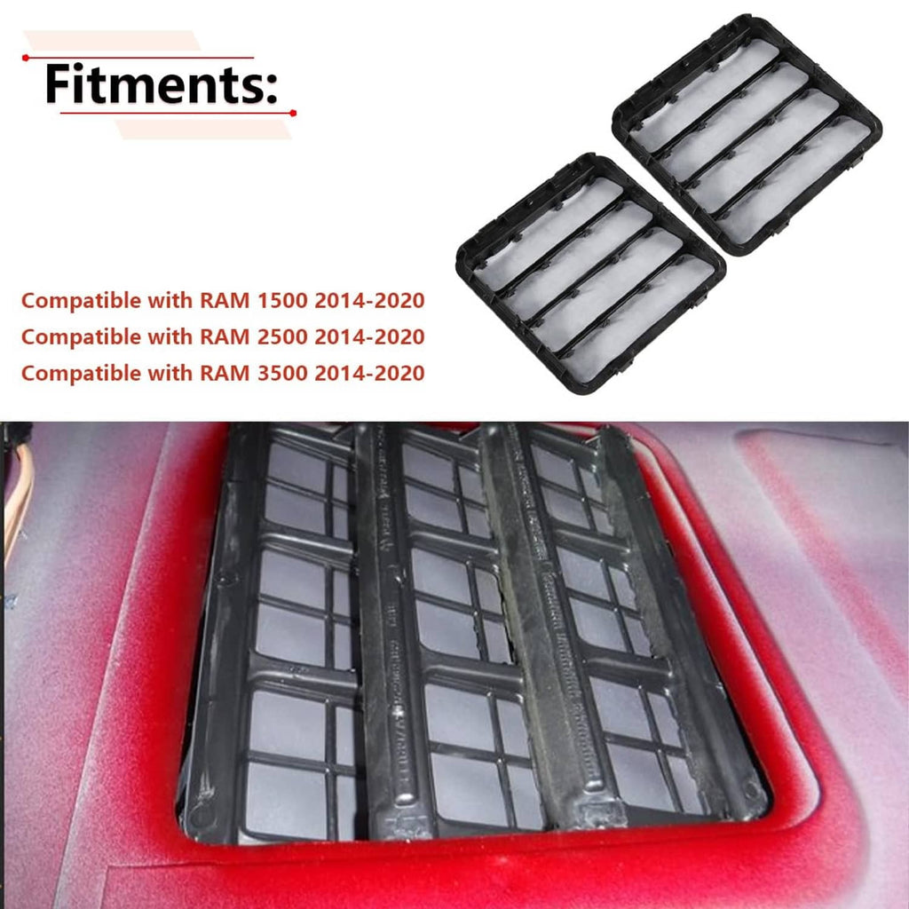 Two black vent/exhauster grille inserts with multi-row grid slats