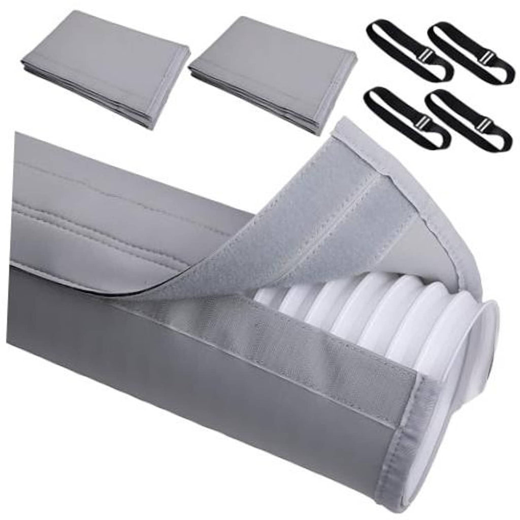 Gray AC exhaust hose cover wrap, padded sleeve, fold seam; set of two