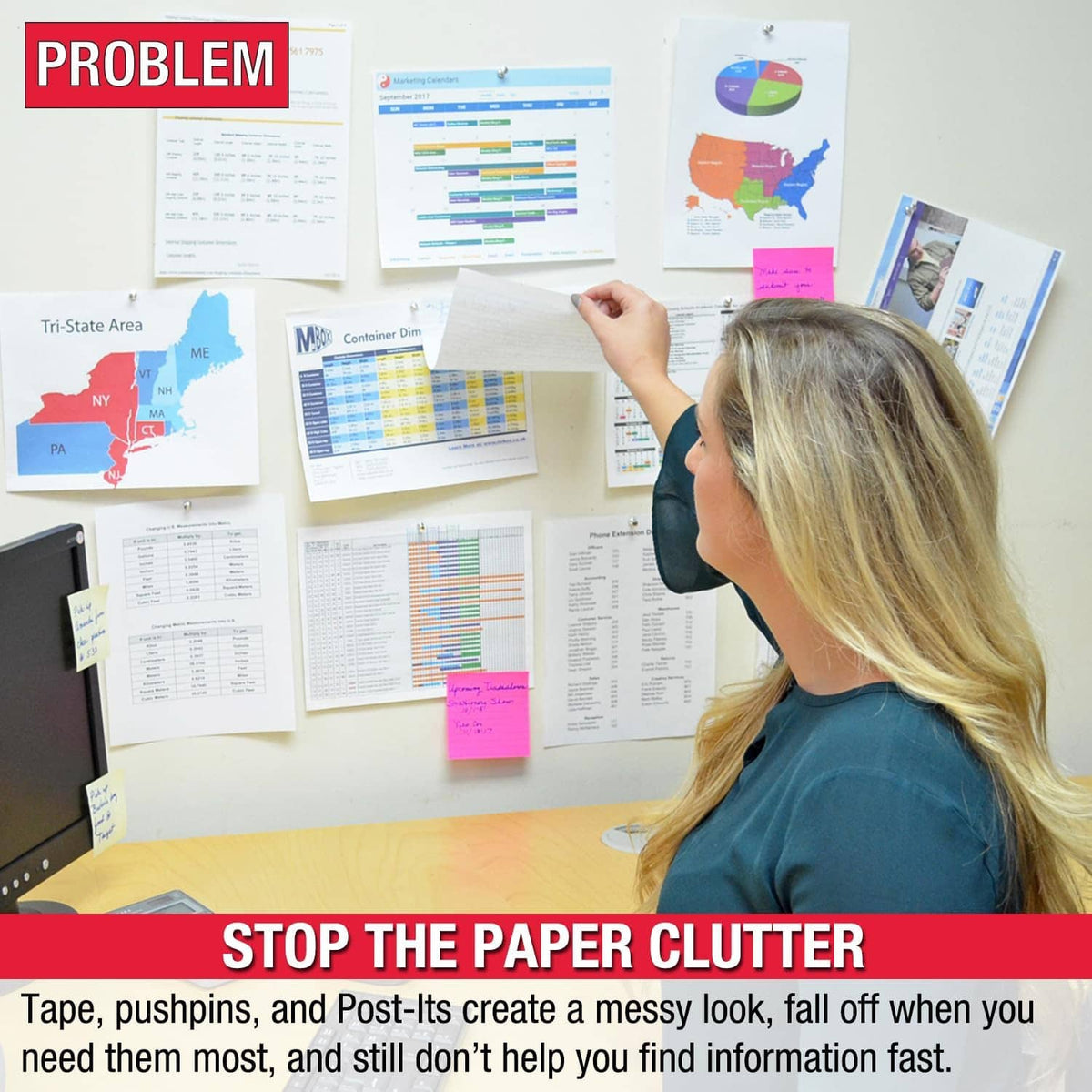 Adjustaview desk reference organizer holding printed documents on a work surface