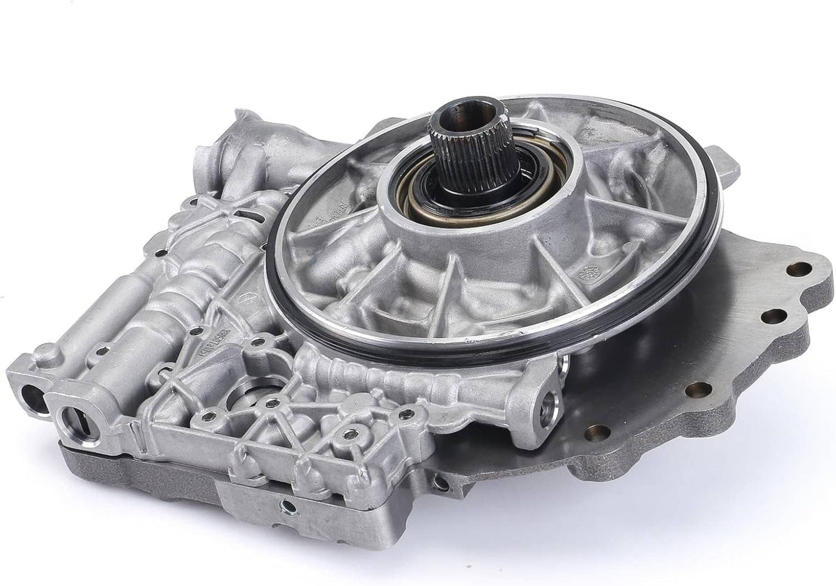 Transmission pump assembly silver housing with central input shaft, three-quarter view