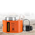 Low-profile hydraulic ram cylinder jack with orange housing and steel lifting piston