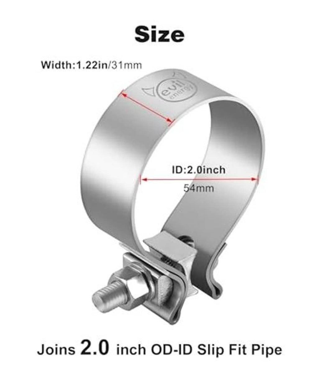 Stainless exhaust clamp, 2-inch ID narrow band with mounting bolt