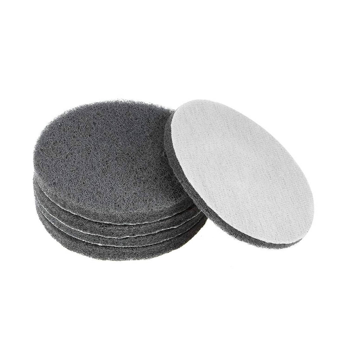 5-inch 1000-grit round scouring pads, dark and white