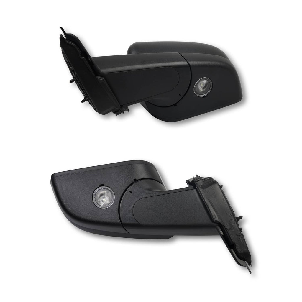 Black side mirror with circular light detail and rear mounting clips