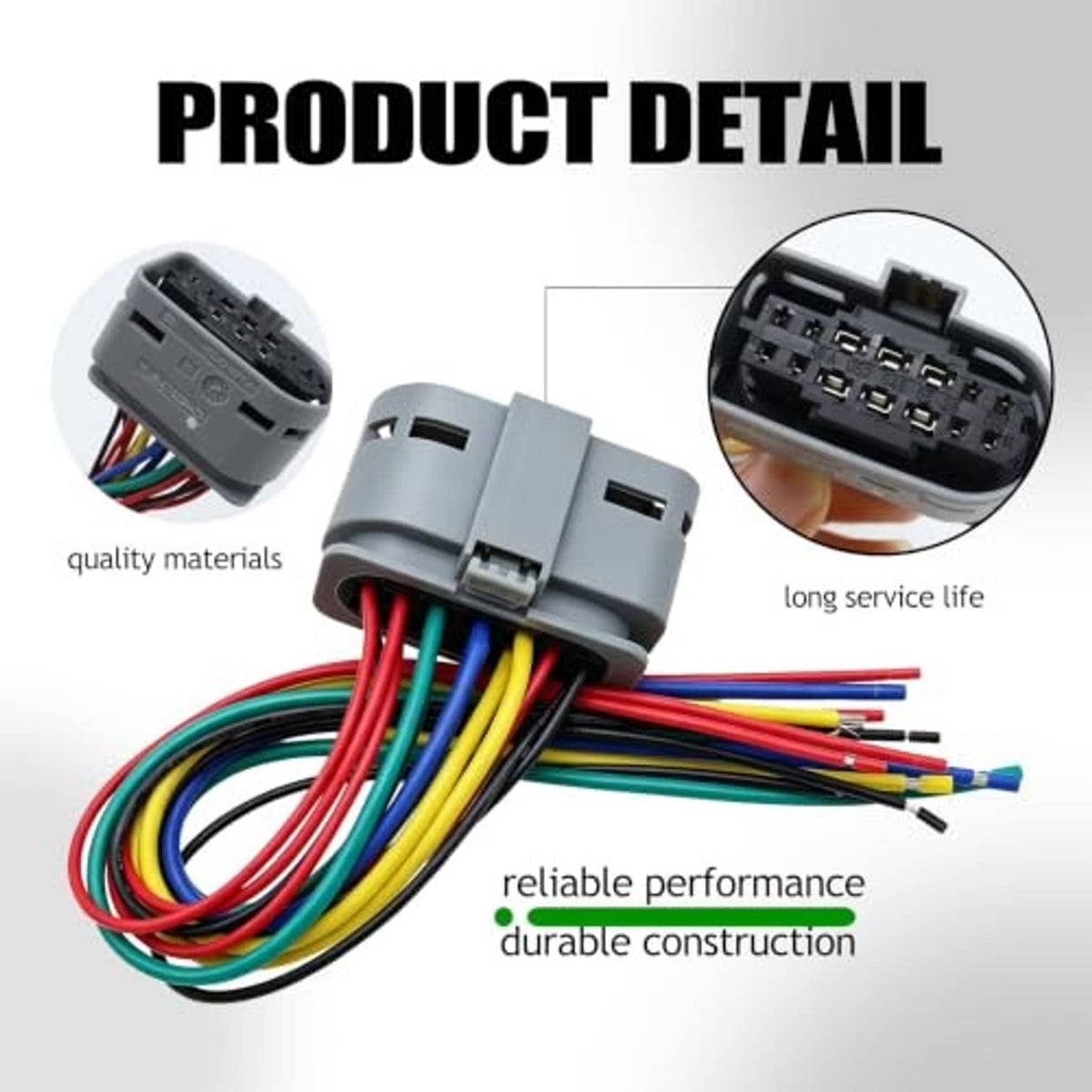 Gray headlight connector plug detail with multicolor wires and terminal housing view