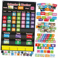 Kids calendar & weather pocket chart, black board with colorful date pockets