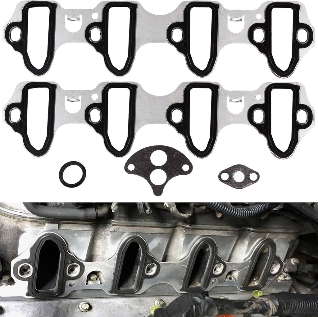 Intake manifold gasket set with several metal gaskets and small plate gaskets