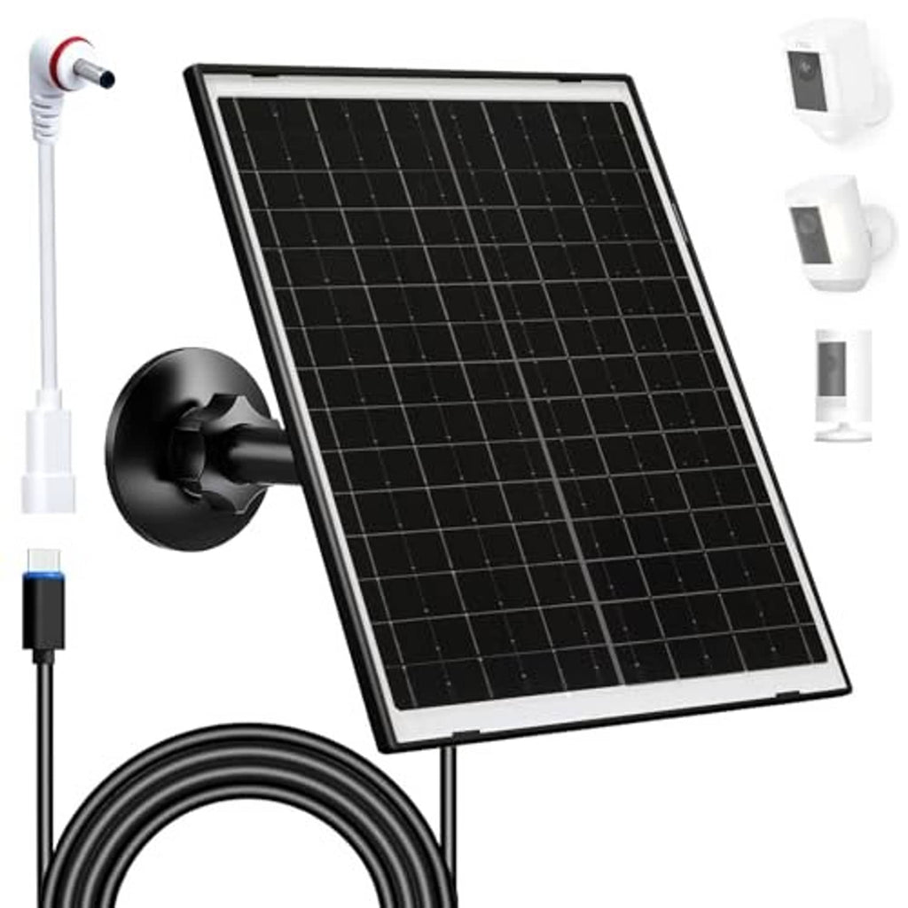 10W solar panel charger angled view with wall mount and connection cable