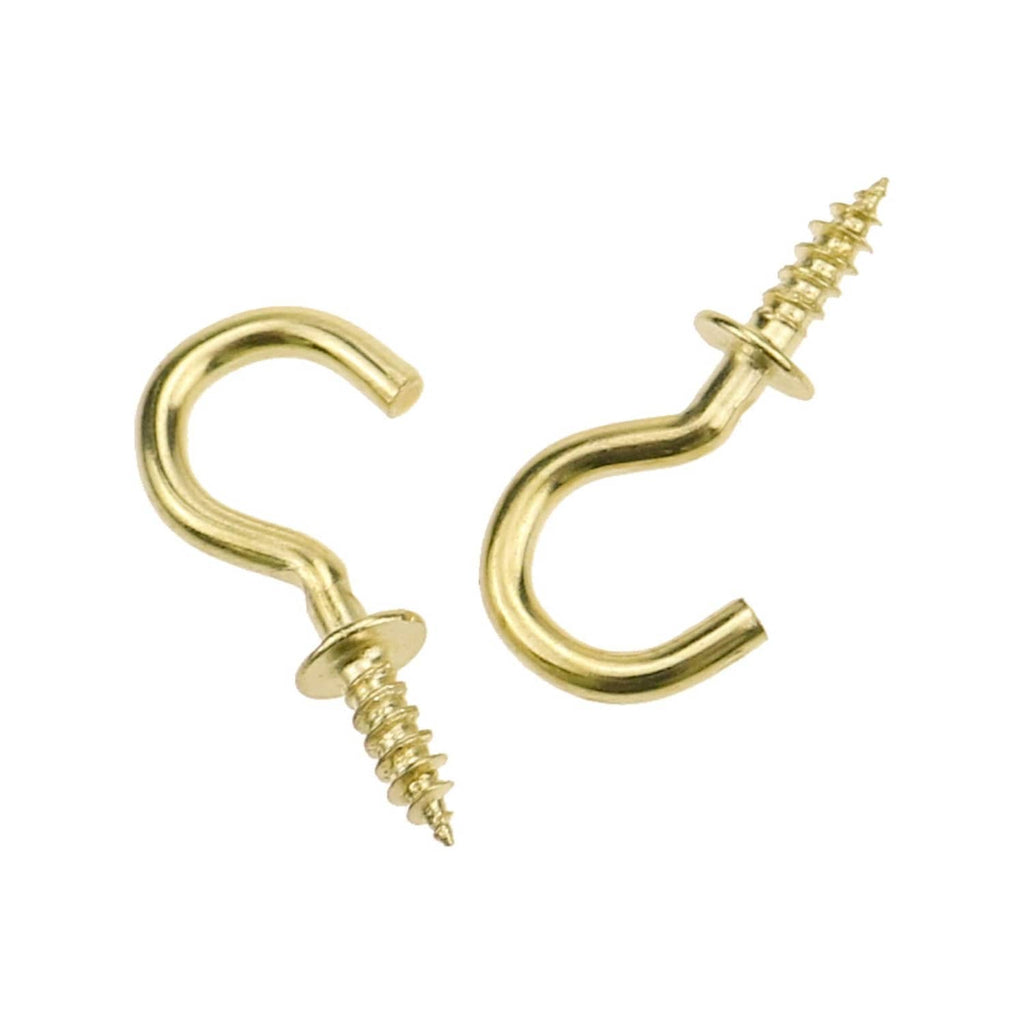 Gold cup hook screws, two curved hooks with pointed screw threads