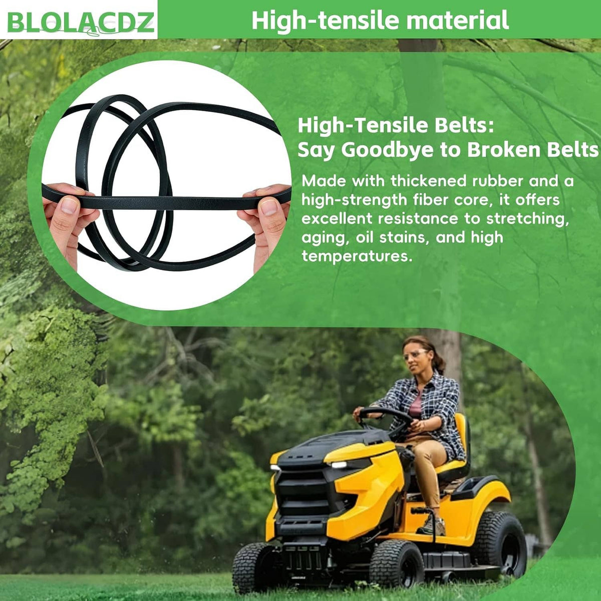 Black lawn mower drive belt coil with ribbed side texture on the rubber band