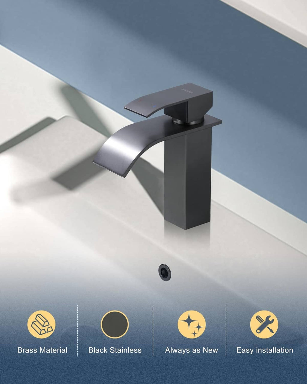 Black bathroom sink overflow ring with three legs for covering the overflow hole