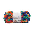 Bright rainbow fuzzy yarn for easy no-needle blanket, two skeins with label