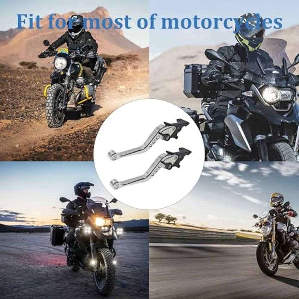 Silver motorcycle brake and clutch levers with black adjustable end mounts
