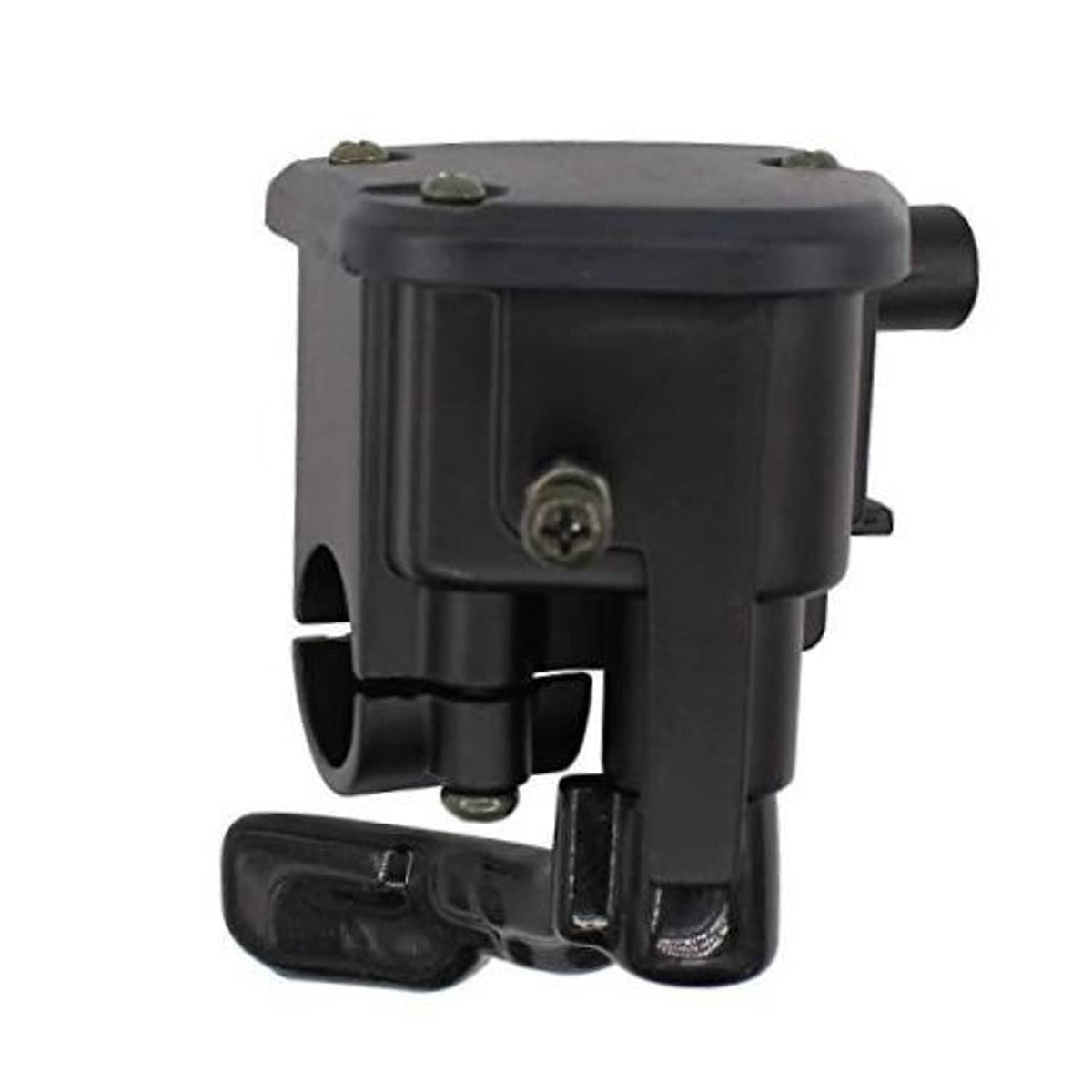 Black throttle control housing with attached lever and screw mount