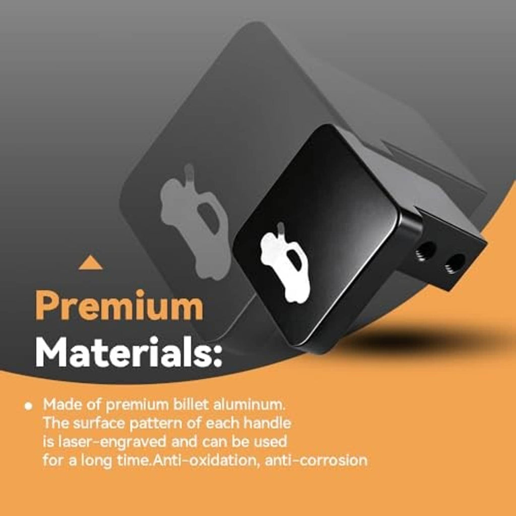 Black hood release latch handle bracket with mounting holes and engraved handle icon