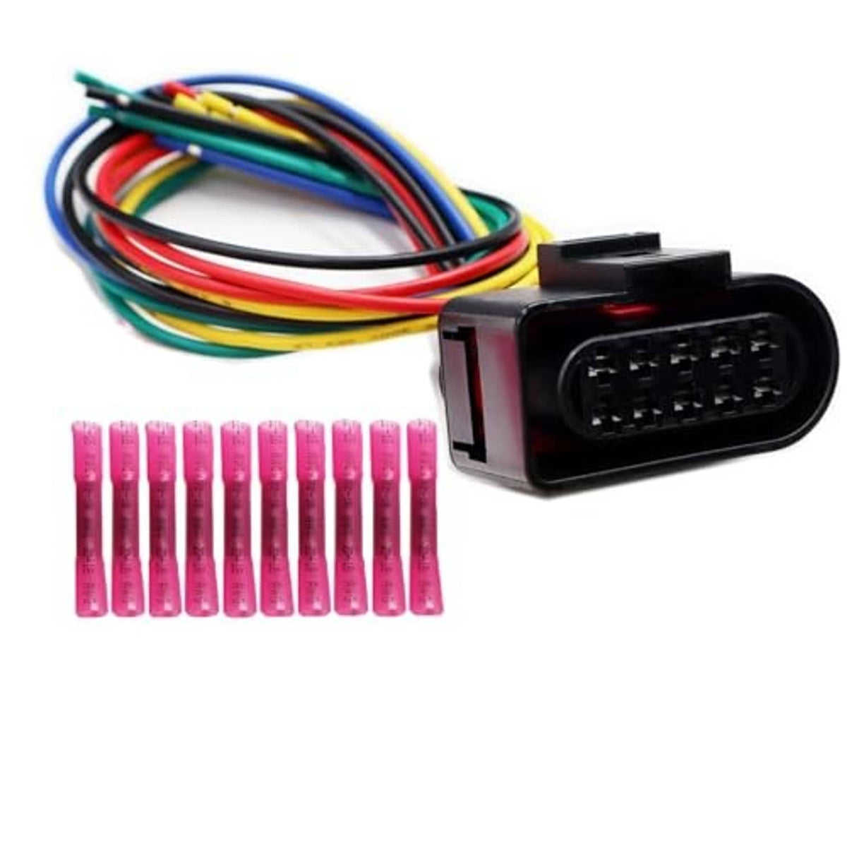 LIZAPUS 10-pin headlight connector with multicolor wires and pink insulated terminals