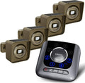 Wireless driveway alarm kit with four tan motion sensors and a black receiver