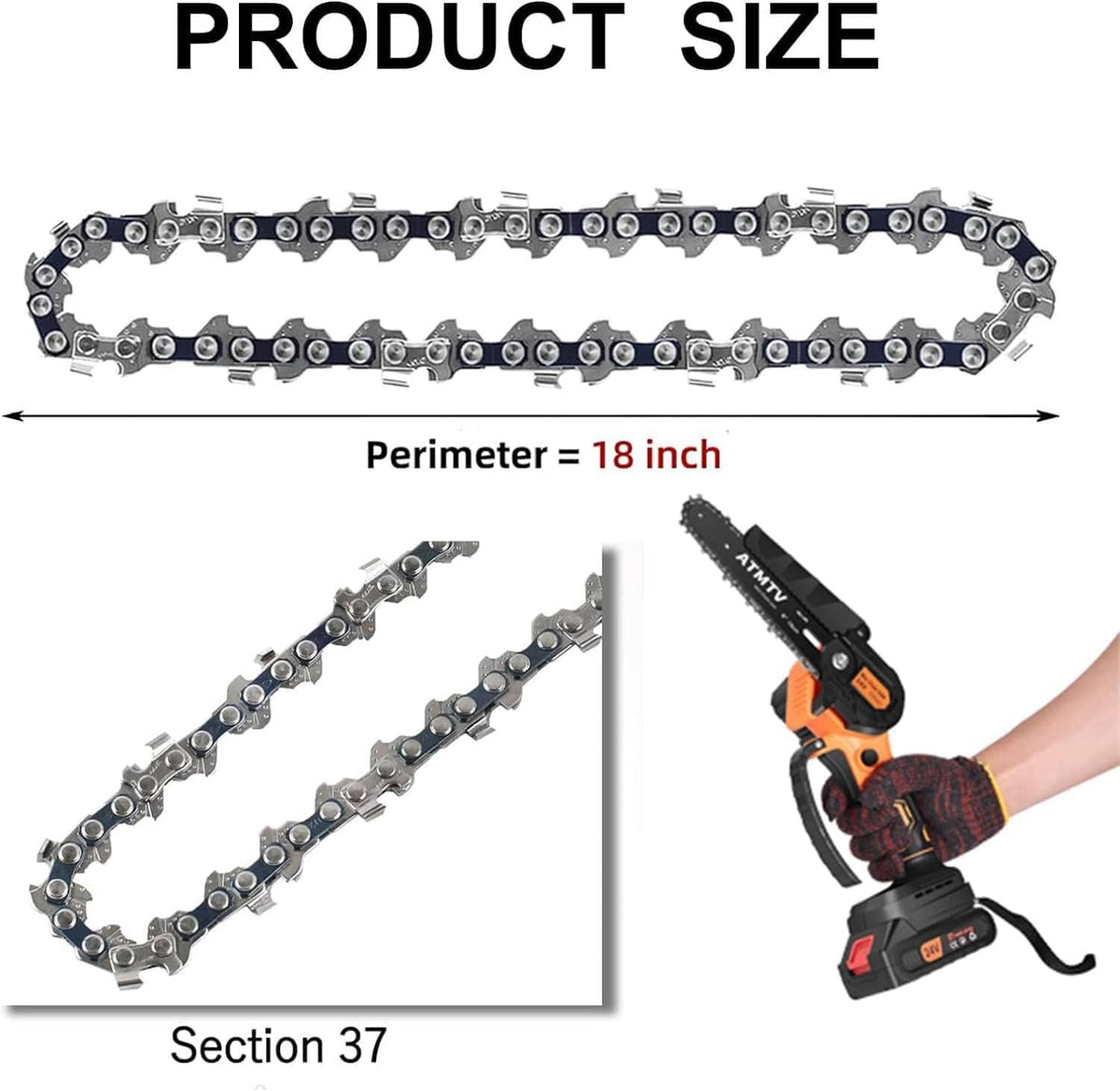 6-inch chainsaw replacement chain diagram with perimeter 18 in and section 37