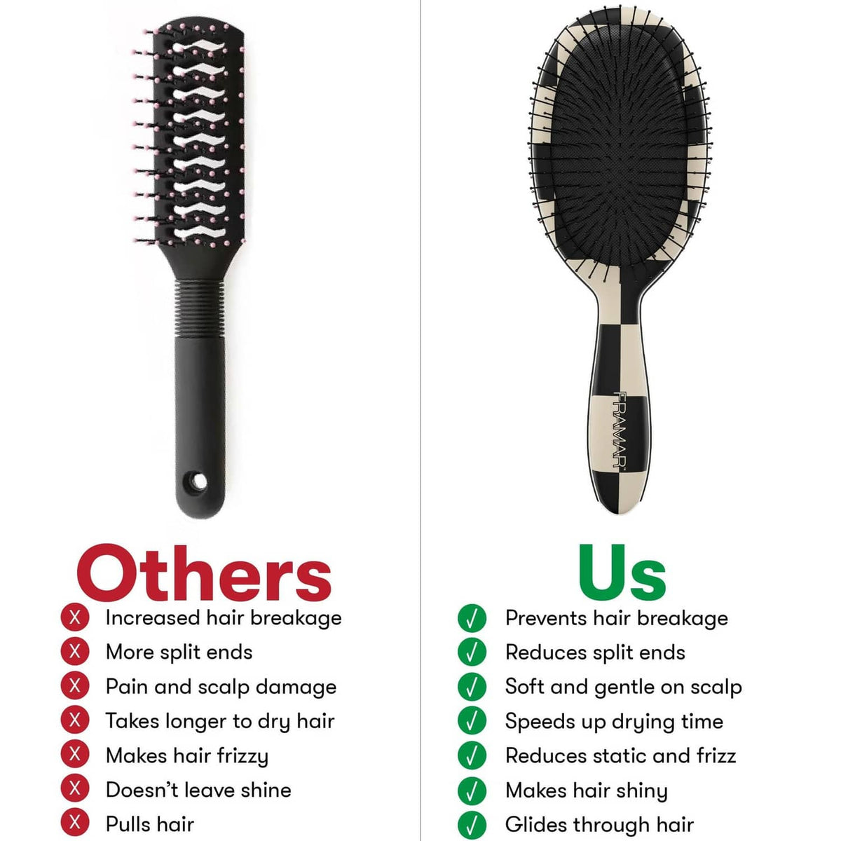 FRAMAR detangling hair brush with checkered oval pad and black paddle handle