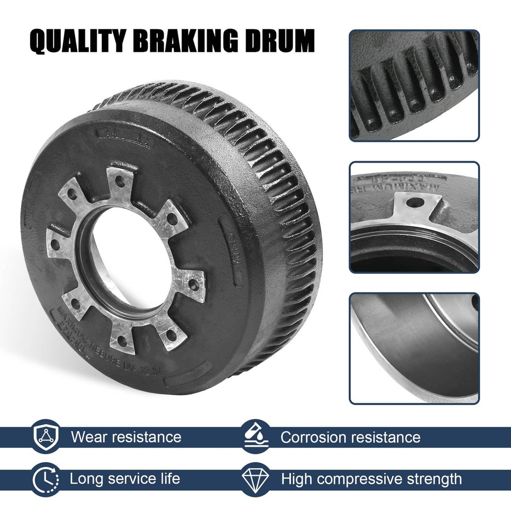 Trailer brake drum with serrated ventilation ring and bolt-holes around the hub opening