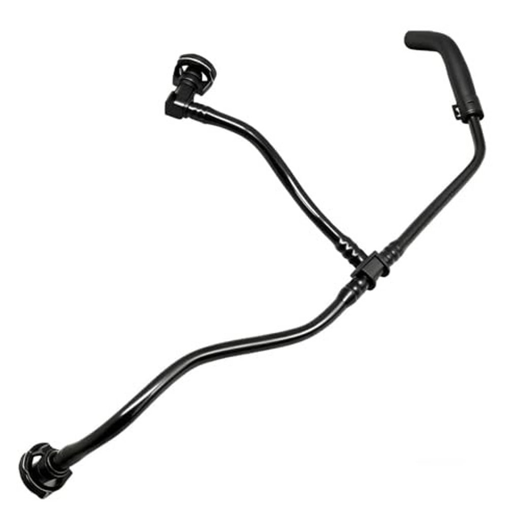 Black coolant expansion tank bypass hose with molded ends and clamp fasteners