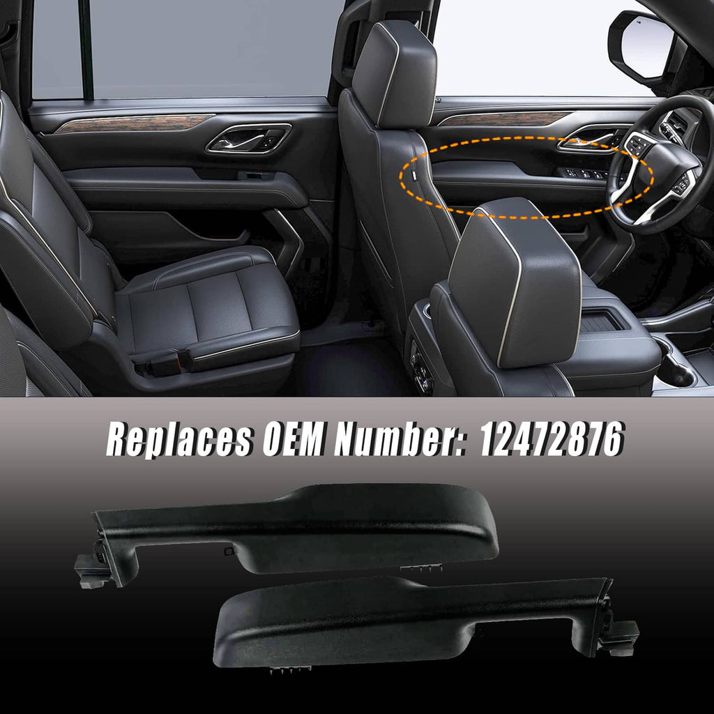 Black front driver and passenger door armrest handle replacing OEM part, shown installed