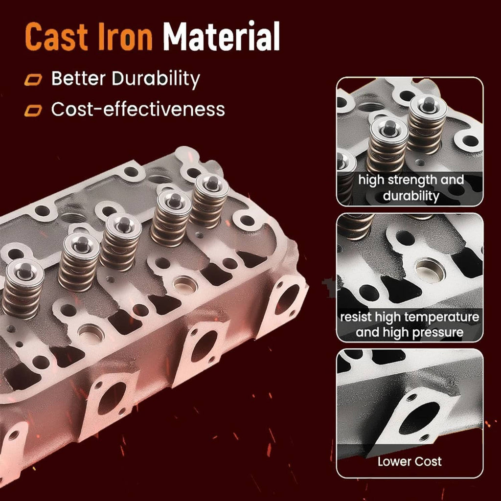 Cast-metal cylinder head with valve springs and cutout ports for engine installation