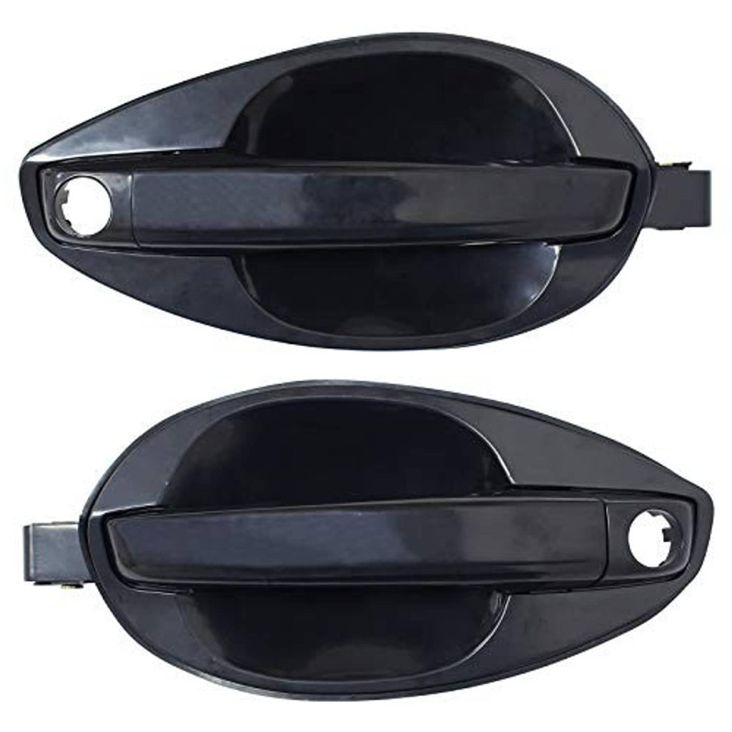 Front exterior door handles, black plastic with key/lock cylinder cutouts