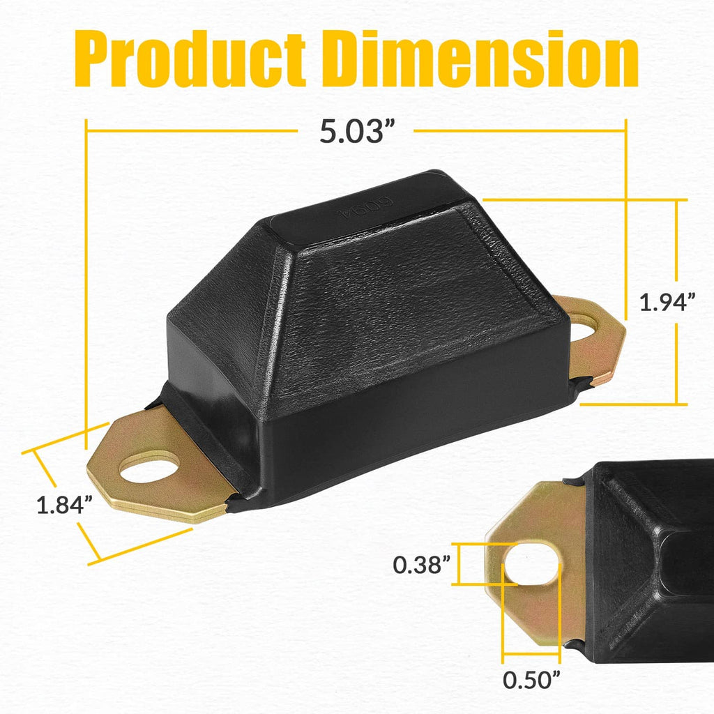 Universal bump stop with black rubber body and brass-colored mounting bracket