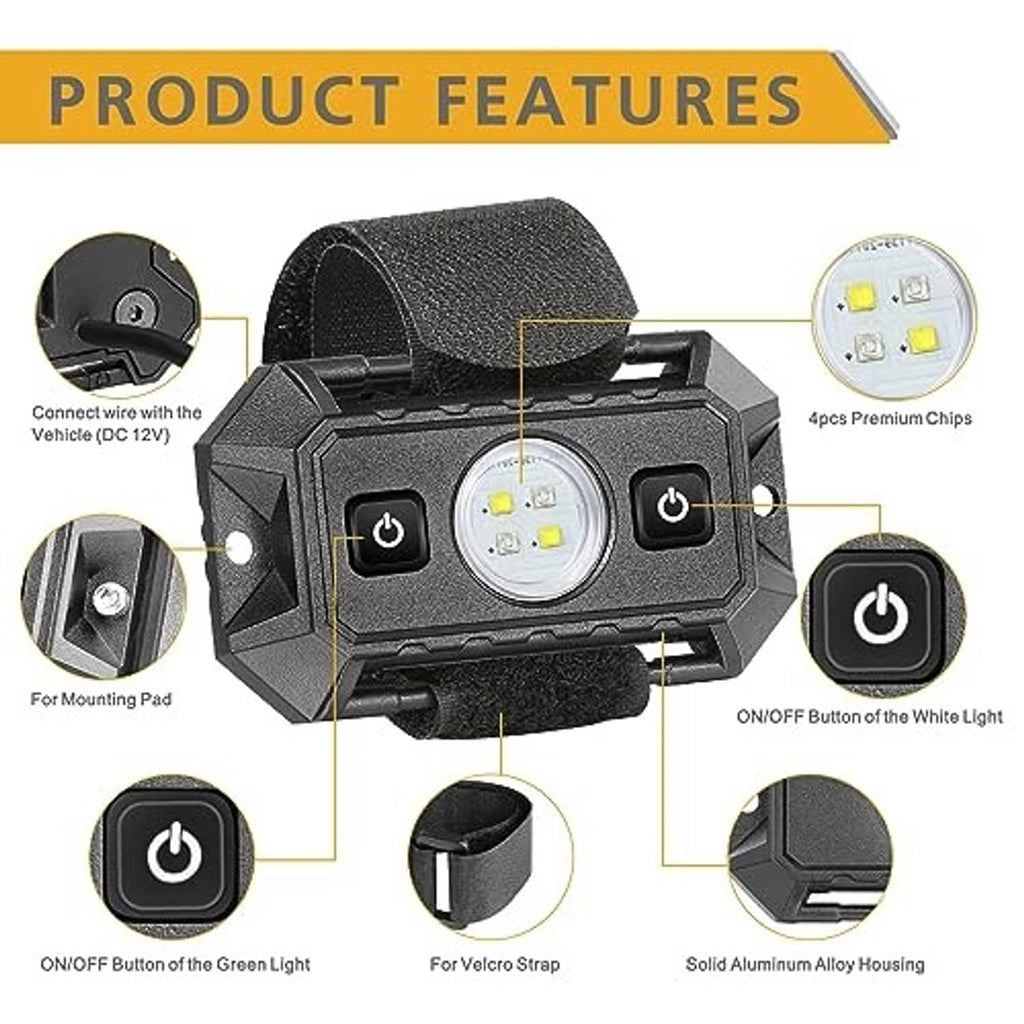 Universal roll bar dome light with velcro strap, on/off buttons, and round LED lens