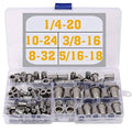 Rivet nut kit case with mixed metal rivet nuts, labeled 1/4-20, 10-24, 8-32