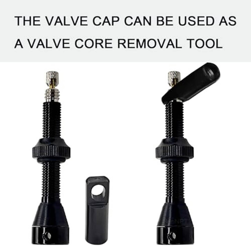 Valve stem cap used as a core-removal tool, shown with two valve stems