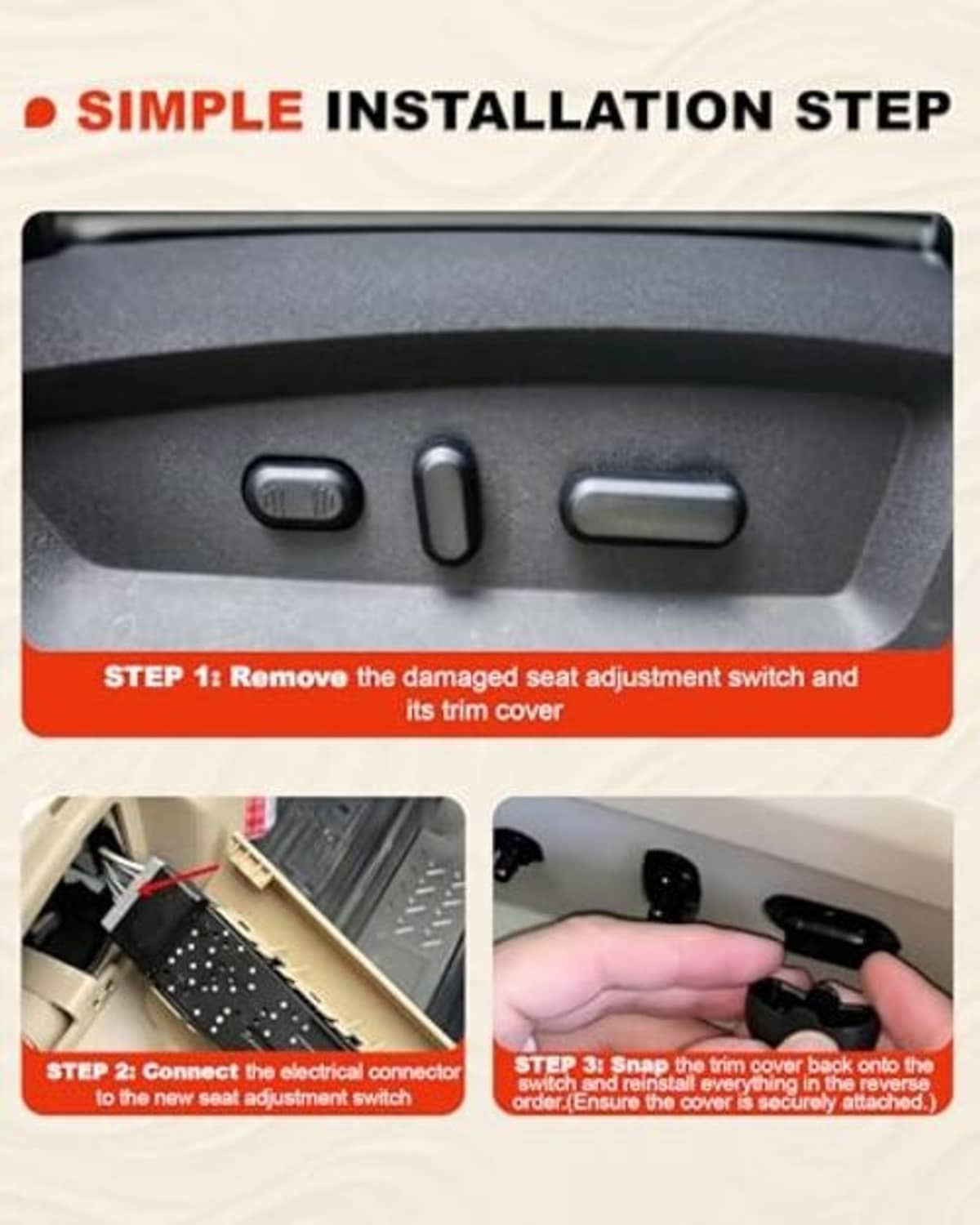 Power seat adjustment switch panel for front right passenger seat