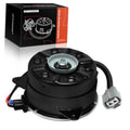 Black radiator fan motor with circular hub and two-wire electrical connector