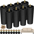 Black 6-inch plastic furniture legs, 8-pack, with M8 screws and T-nuts