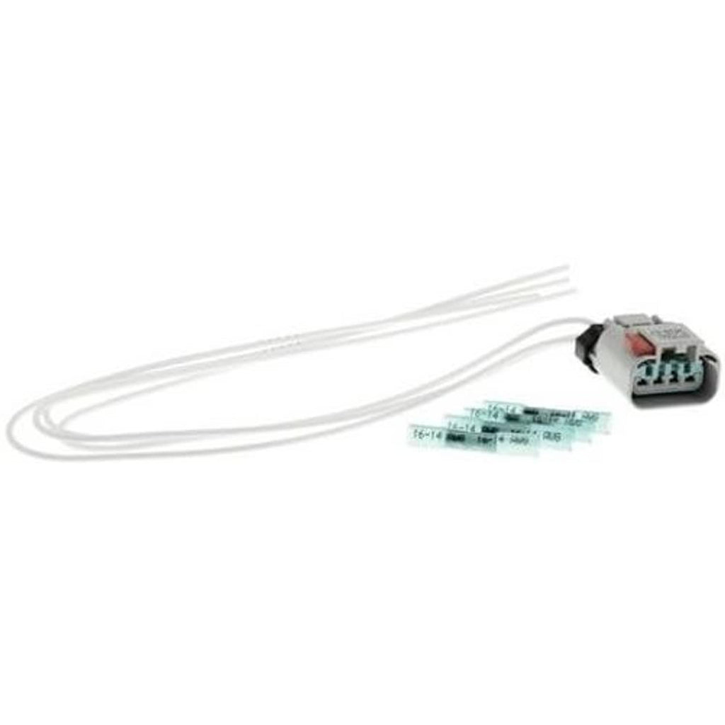 Wiring harness pigtail with gray multi-pin connector and bundled white leads