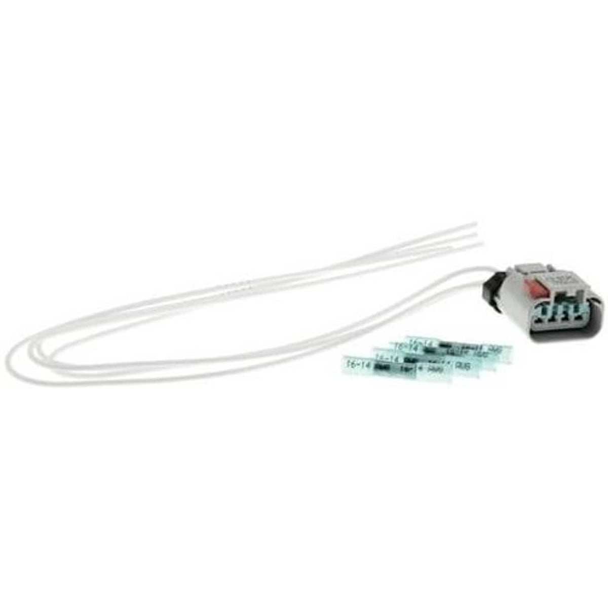 Wiring harness pigtail with gray multi-pin connector and bundled white leads