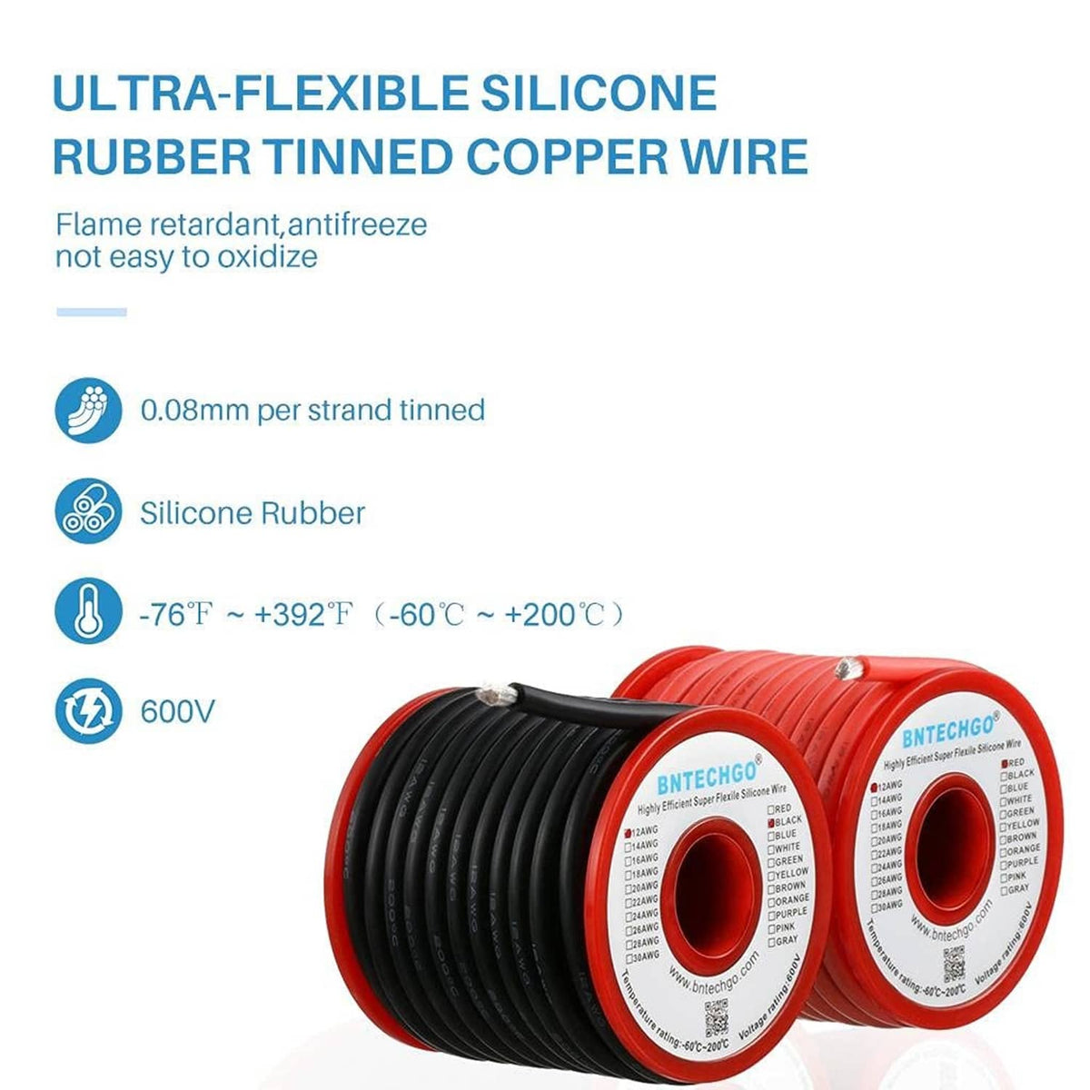 12 gauge silicone rubber tinned copper wire spools in red and black