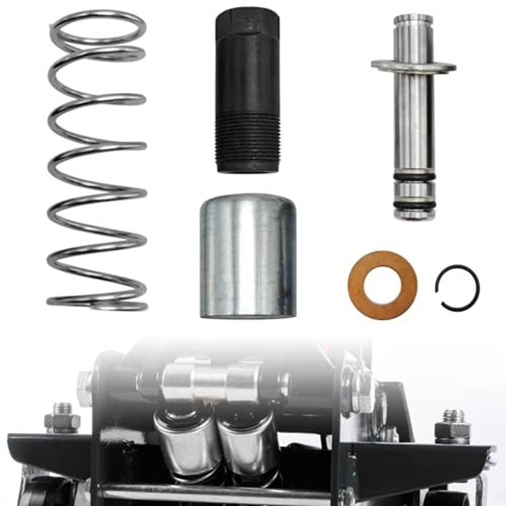 Hydraulic floor jack pump plunger kit: spring coil, black sleeve, silver cylinder, seals