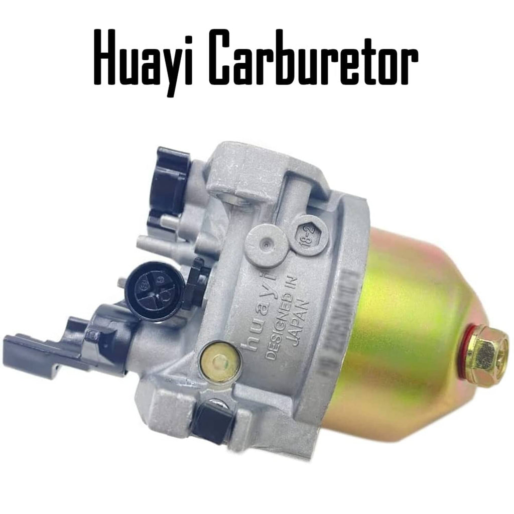 Huayi carburetor with yellow fuel bowl and black throttle linkage