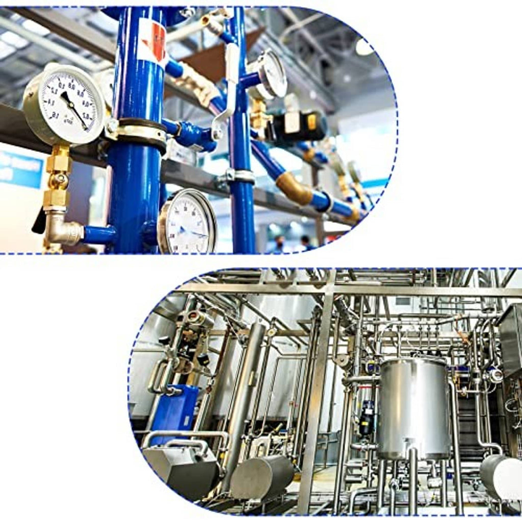 Nickel-plated 90° hose barb elbow fittings in an industrial pipe system