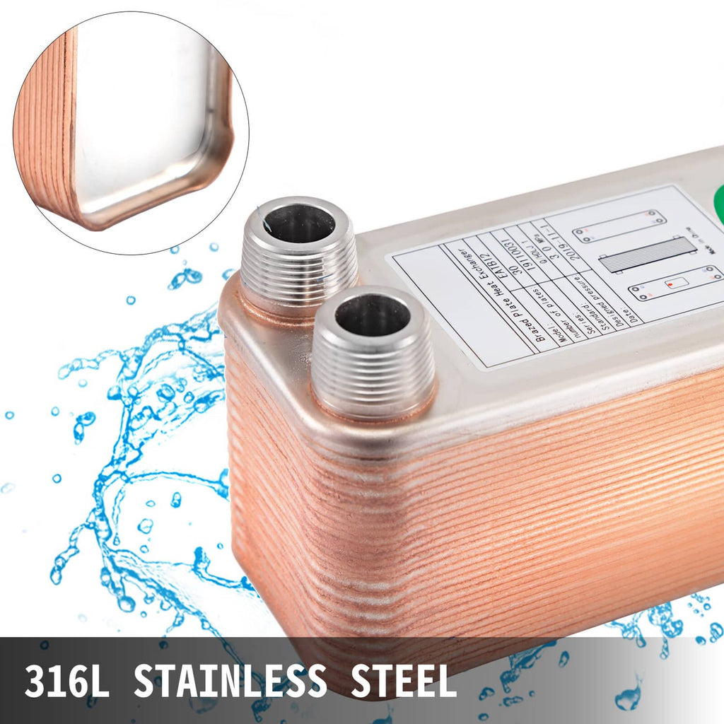 316L stainless steel brazed plate heat exchanger with two top MPT fittings