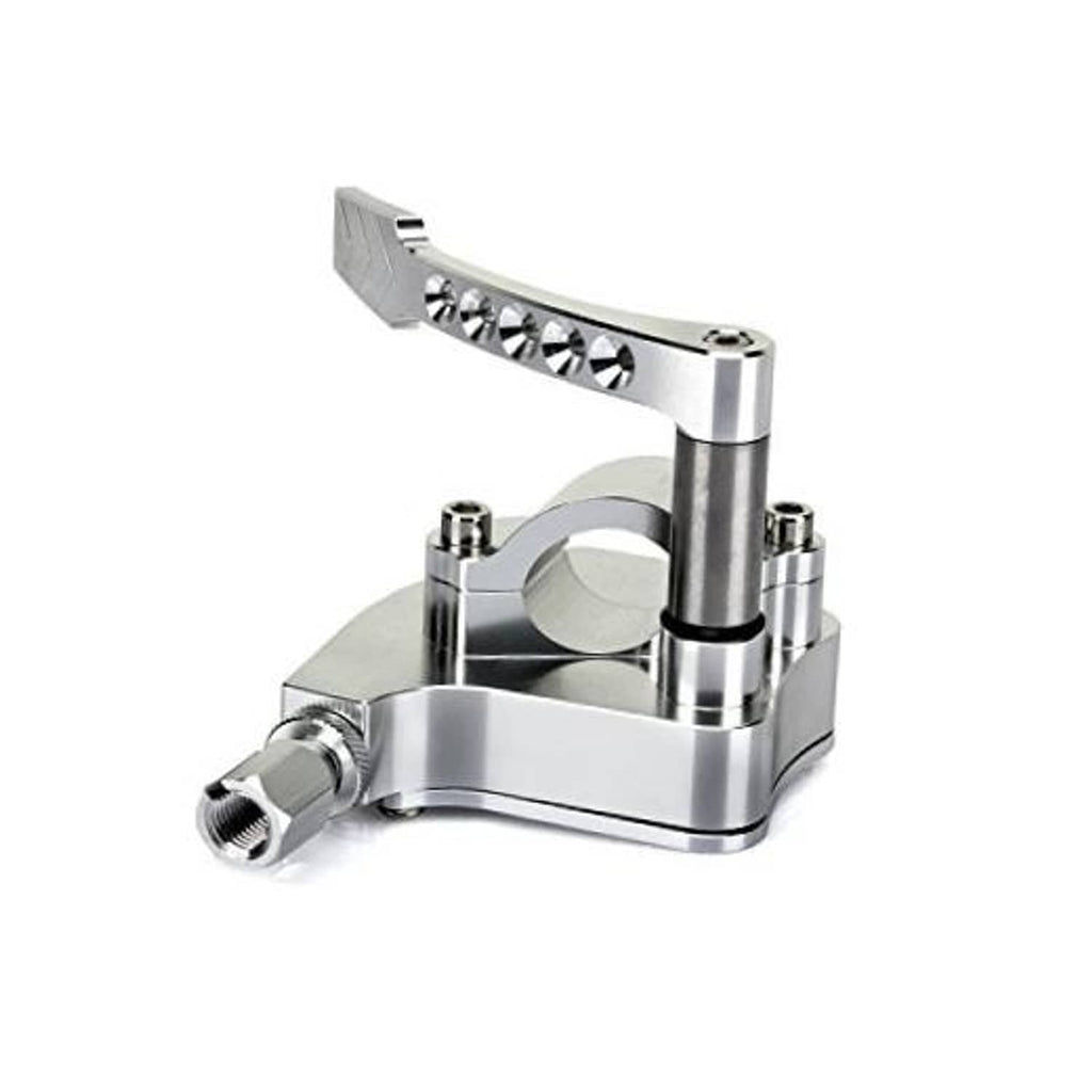 Universal 7/8 in handlebar thumb throttle, silver housing with drilled detail plate