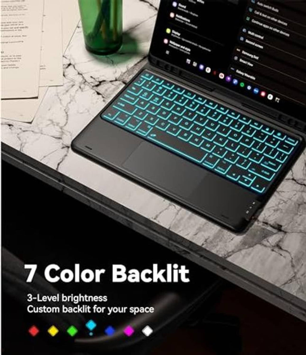 Black keyboard case with blue backlit keys
