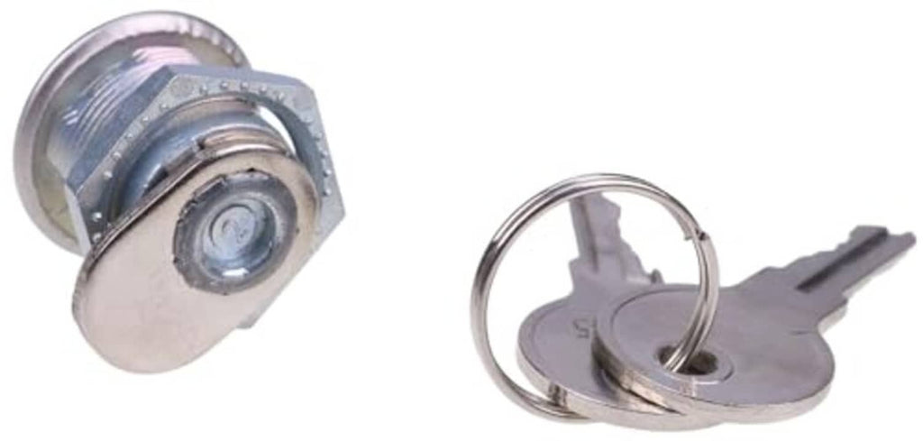Metal lock cylinder with key ring and keys, including rear mounting view