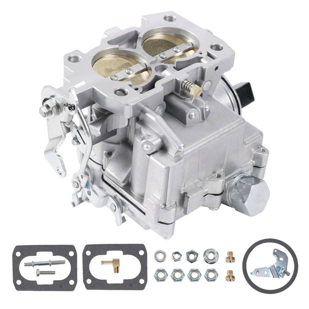 Marine carburetor assembly with included gaskets and brass fittings—silver metal housing.