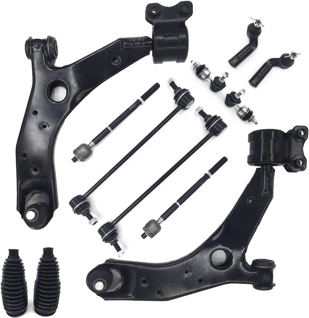 Front suspension control arm kit set with multiple arms, boots, and linkages