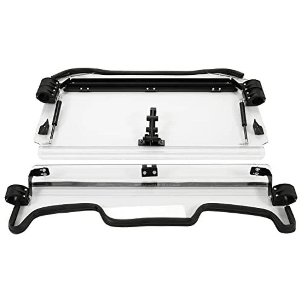 2-in-1 front windshield with clear panel and black handle-like bars, front view