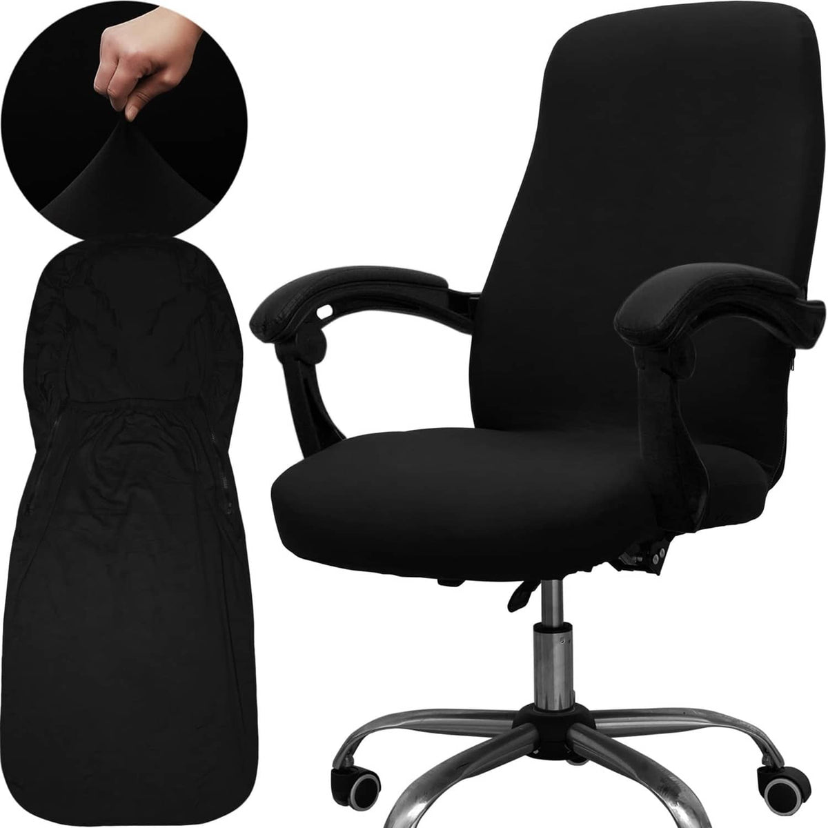 Black office chair cover for large chairs, universal fit, without arm cover