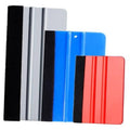 Felt vinyl wrap squeegee set, red, blue, and light gray blades with black felt edges